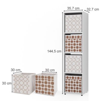 Vicco Meuble de rangement Blanc 142.5x36.2cm avec 2 boxes pliants opt.1