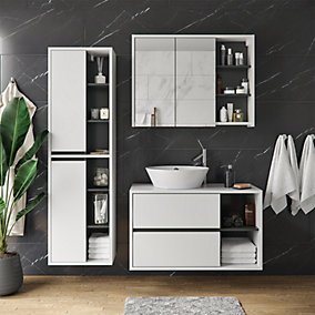 Vicco Armoire de toilette Blanc 80x60cm avec éclairage LED Vicco Armoire de toilette Blanc 80x60cm avec éclairage LED