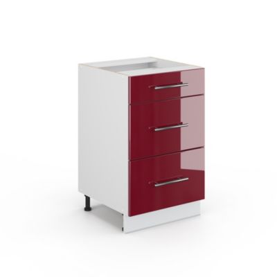Vicco Meuble de rangement de salle de bain Rouge bordeaux Haute brillance 50x82cm sans PT