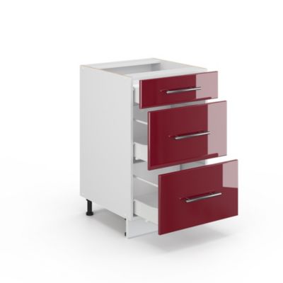 Vicco Meuble de rangement de salle de bain Rouge bordeaux Haute brillance 50x82cm sans PT