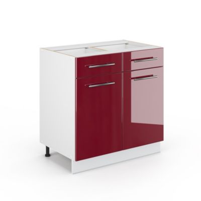 Vicco Meuble de rangement de salle de bain Rouge bordeaux Haute brillance 80x82cm sans PT
