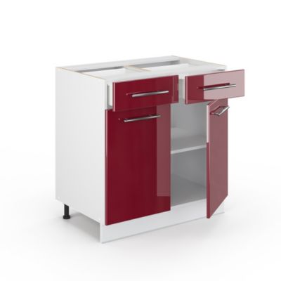 Vicco Meuble de rangement de salle de bain Rouge bordeaux Haute brillance 80x82cm sans PT