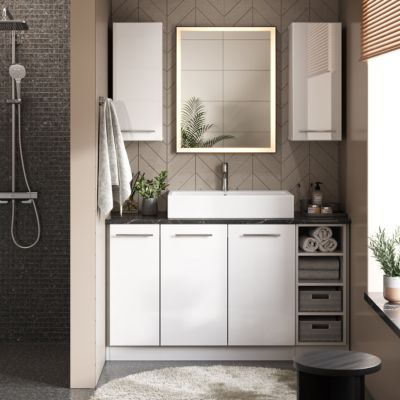 Vicco Meuble de rangement de salle de bain Rouge bordeaux Haute brillance 80x82cm sans PT