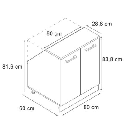 Vicco Meuble de rangement sous pente Blanc cannelé 80x81.6cm 2 portes, 60 cm de profondeur