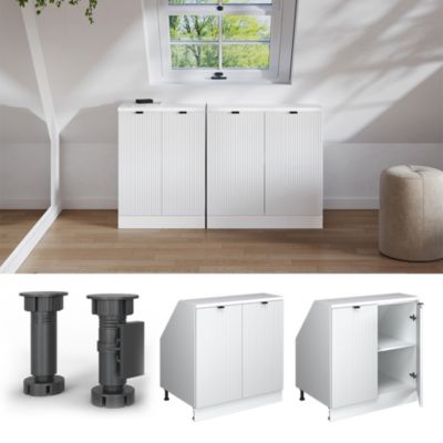 Vicco Meuble de rangement sous pente Blanc cannelé 80x81.6cm 2 portes, 60 cm de profondeur