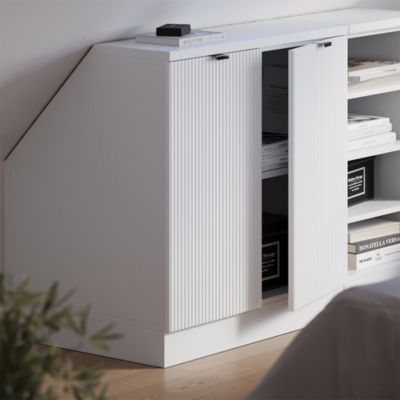 Vicco Meuble de rangement sous pente Blanc cannelé 80x81.6cm 2 portes, 60 cm de profondeur