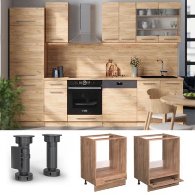 Meuble Pour Four Et Plaque De Cuisson Fame-Line - 60 Cm Large, Chêne Doré/anthracite, à Monter Soi-même