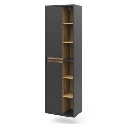 Vicco Meuble salle de bain Anthracite 50x170cm avec portes, et compartiments ouverts