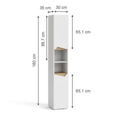 Meuble Rangement Salle De Bain Vicco Edge Blanc/Chêne - 30x189.5cm 2 Portes 3 Compartiments