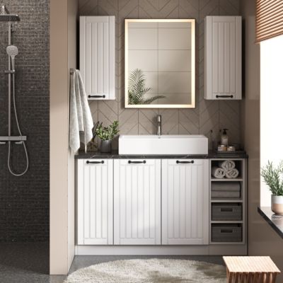 Vicco Meuble salle de bain Blanc campagne 80x82cm avec 3 tiroirs, sans PT
