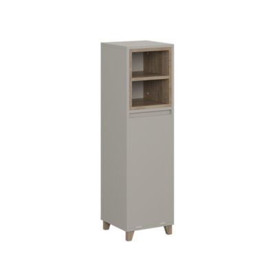 Vicco Meuble salle de bain Grège/Chêne 30x105.2cm avec panier à linge rabattable