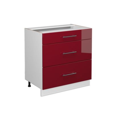 Vicco Meuble salle de bain Rouge bordeaux Haute brillance 80x82cm avec 3 tiroirs, sans PT