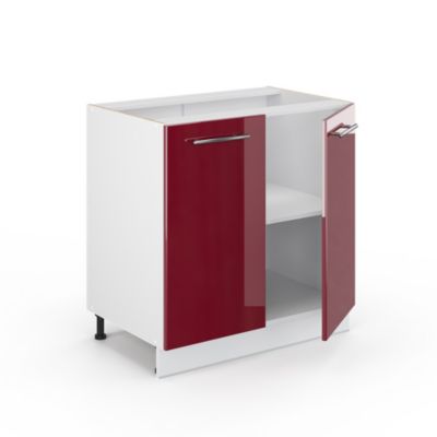 Vicco Meuble salle de bain Rouge bordeaux Haute brillance 80x82cm avec étagère, sans PT