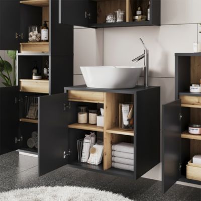 Vicco Meuble sous lavabo Gris/Artisan 60x60cm