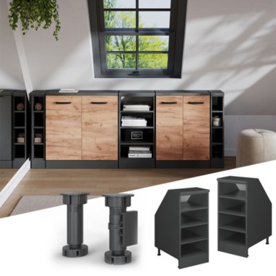 Vicco Meuble sous pente Anthracite 40x81.8cm 4 compartiments, 60 cm de profondeur