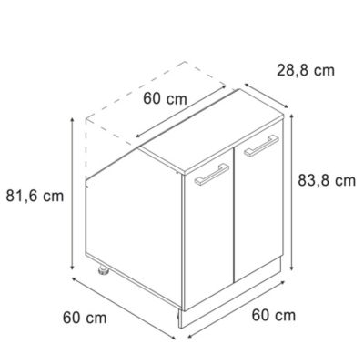 Vicco Meuble sous pente Béton noir 60cm 2 portes, 60 cm de profondeur