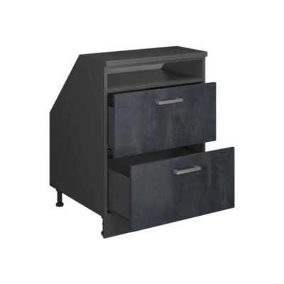Vicco Meuble sous pente Béton noir 60cm 2 tiroirs, 60 cm de profondeur