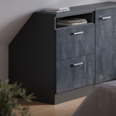 Vicco Meuble sous pente Béton noir 60cm 2 tiroirs, 60 cm de profondeur