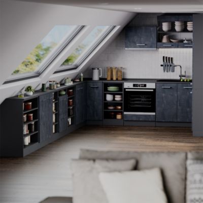 Vicco Meuble sous pente Béton noir 60cm 2 tiroirs, 60 cm de profondeur