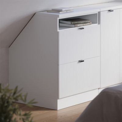 Vicco Meuble sous pente Blanc cannelé 60cm 2 tiroirs, 60 cm de profondeur