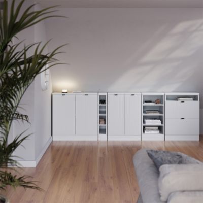 Vicco Meuble sous pente Blanc cannelé 60cm 2 tiroirs, 60 cm de profondeur