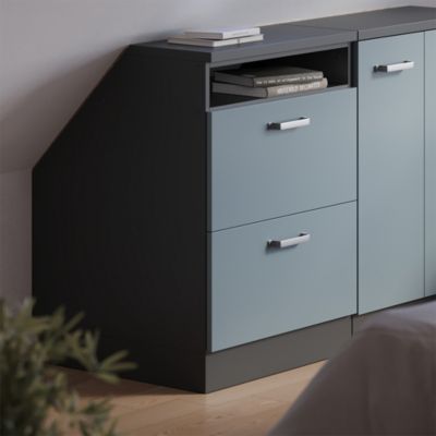 Vicco Meuble sous pente Bleu-gris 60cm 2 tiroirs, 60 cm de profondeur