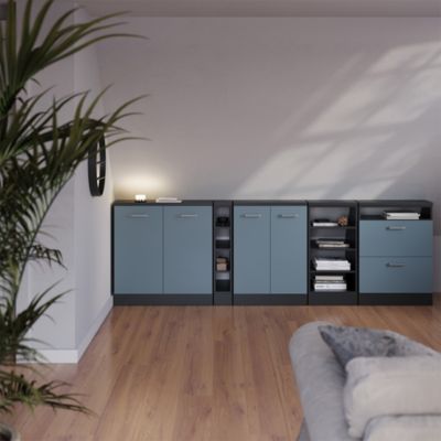 Vicco Meuble sous pente Bleu-gris 60cm 2 tiroirs, 60 cm de profondeur