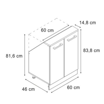 Vicco Meuble sous pente Bleu-gris/anthracite 60cm avec 2 portes
