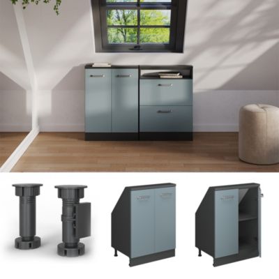 Vicco Meuble sous pente Bleu-gris/anthracite 60cm avec 2 portes