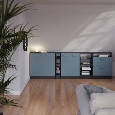 Vicco Meuble sous pente Bleu-gris/anthracite 60cm avec 2 portes