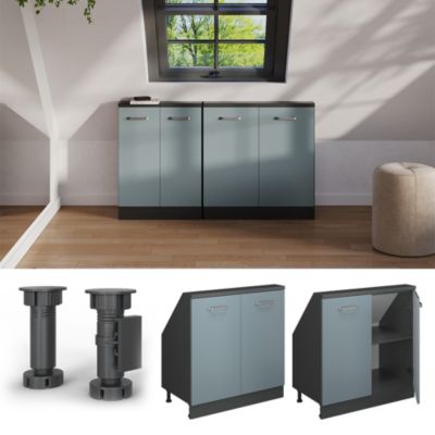Vicco Meuble sous pente Bleu-gris/anthracite 80cm avec 2 portes