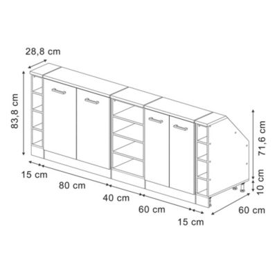 Vicco Meuble sous pente Noir Haute brillance 210cm Lot de 5 caissons 60 cm de profondeur