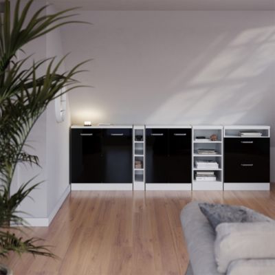 Vicco Meuble sous pente Noir Haute brillance 210cm Lot de 5 caissons 60 cm de profondeur