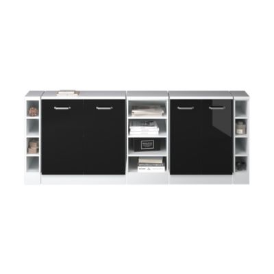 Vicco Meuble sous pente Noir Haute brillance 210cm Lot de 5 caissons 60 cm de profondeur