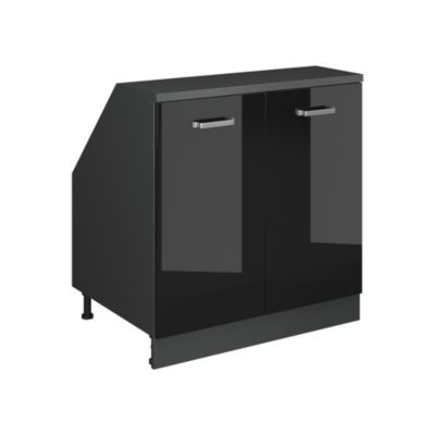 Vicco Meuble sous pente Noir Haute brillance 80cm 2 portes, 60 cm de profondeur