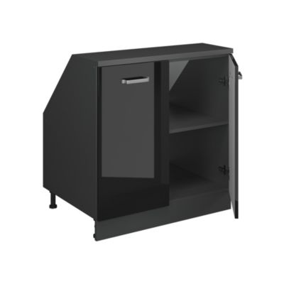 Vicco Meuble sous pente Noir Haute brillance 80cm 2 portes, 60 cm de profondeur