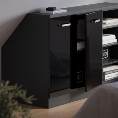 Vicco Meuble sous pente Noir Haute brillance 80cm 2 portes, 60 cm de profondeur