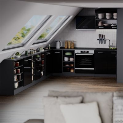 Vicco Meuble sous pente Noir Haute brillance 80cm 2 portes, 60 cm de profondeur