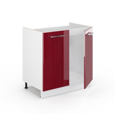 Vicco Meuble sous vasque simple Rouge bordeaux Haute brillance 80x82cm sans PT