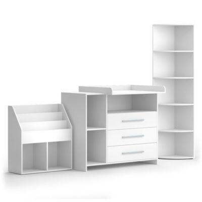 Vicco Meubles bébé Blanc 3 pièces, avec commode à langer, étagère à jouets et bibliothèque