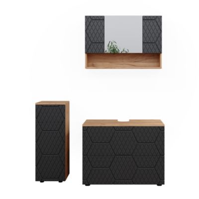 Vicco Meubles bain Anthracite avec structure en nid dabeille 3 pièces