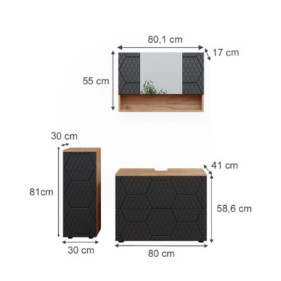 Vicco Meubles bain Anthracite avec structure en nid dabeille 3 pièces