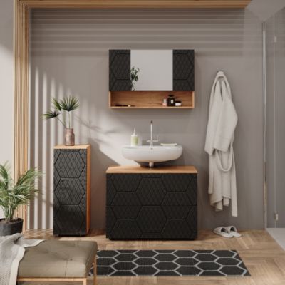 Vicco Meubles bain Anthracite avec structure en nid dabeille 3 pièces