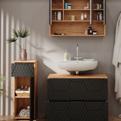 Vicco Meubles bain Anthracite avec structure en nid dabeille 3 pièces