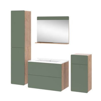 Vicco Meubles bain Force dor Chêne/Vert 5 pièces avec armoire haute et armoire moyenne