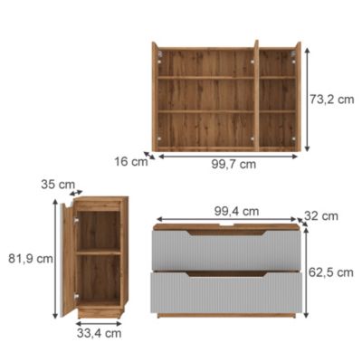 Vicco Meubles bain Gris 3 pièces