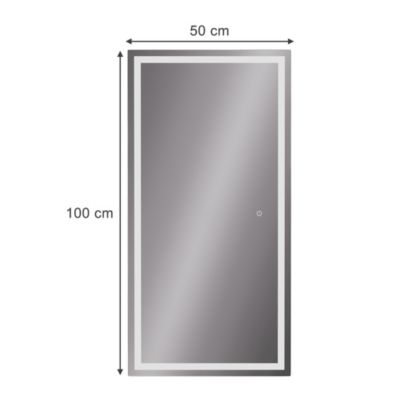 Miroir De Salle De Bain LED Mural Miral – 50x100 Cm – Verre Trempé, éclairage Frontal 3 Tons