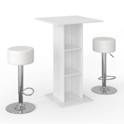 Vicco Set de table de bar Blanc 70x70cm avec 2 tabourets de bar