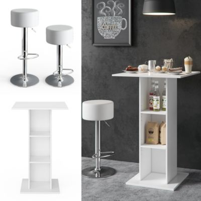 Vicco Set de table de bar Blanc 70x70cm avec 2 tabourets de bar