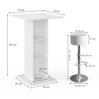 Vicco Set de table de bar Blanc 70x70cm avec 2 tabourets de bar
